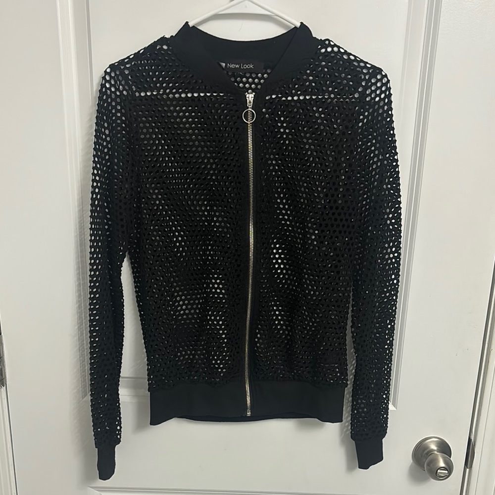 New Look Black Bomber Jacket with Mesh Design